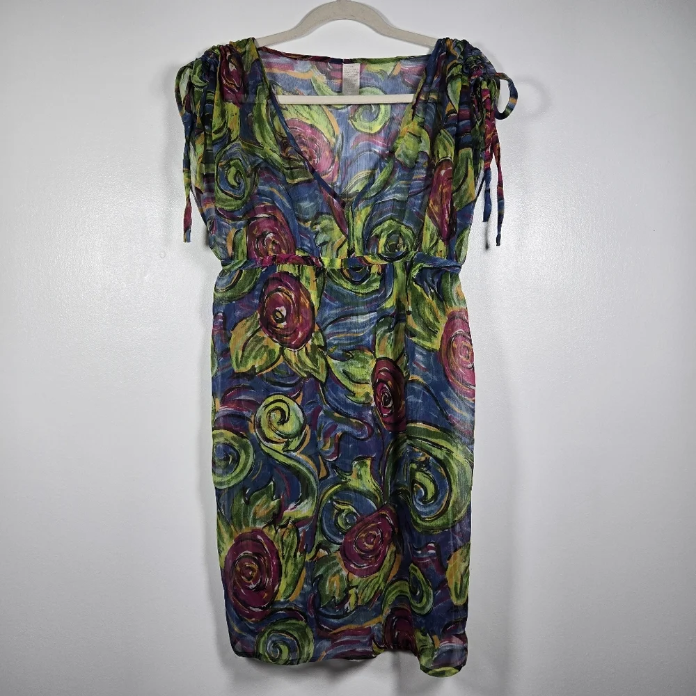 Vintage Avon Watercolor Floral Sheer Swimsuit Cover Up Dress Size Medium